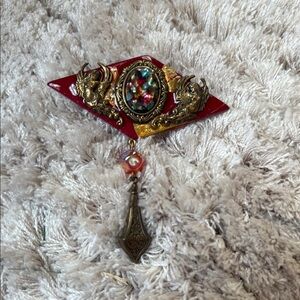 Vintage Gold and Red Brooch